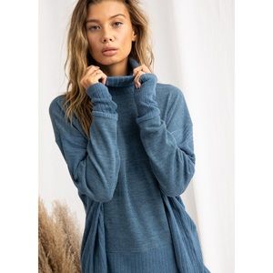 Everest Teal Turtle Neck Rib Knit Tunic Top